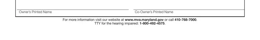 Owners Printed Name, CoOwners Printed Name, and TTY for the hearing impaired of mva waiver form