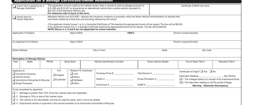The way to complete maryland dmv form vr 028 step 1