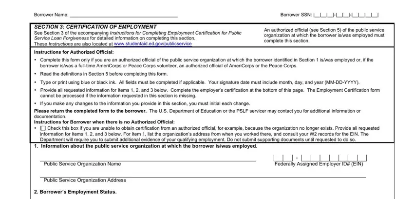 Please return the completed form, Provide all requested information, and Public Service Organization Name of public service loan forgiveness employment certification form
