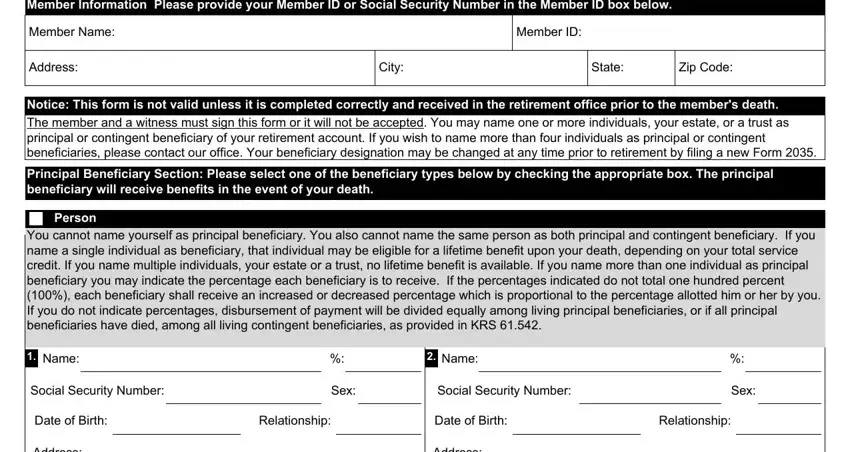 Filling out segment 1 in form 2035