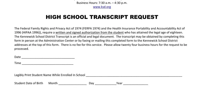 Filling out part 1 of Ksd Transcript Request Form