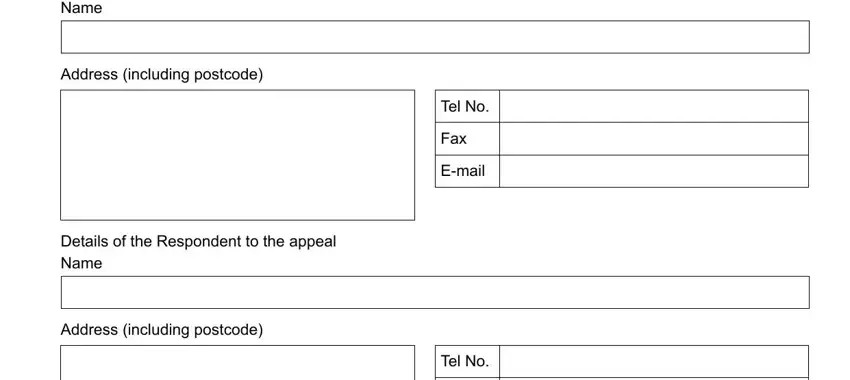 Tel No, Tel No, and Address including postcode inside form 161