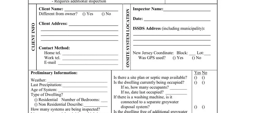 Stage no. 1 in filling out septic inspection form printable