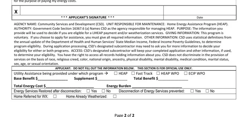 Filling in segment 5 of energy intake form csd 43