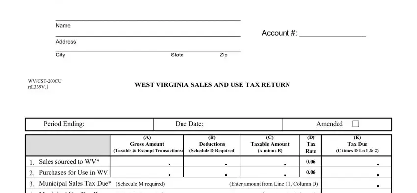 Stage # 1 of submitting west virginia sales tax forms