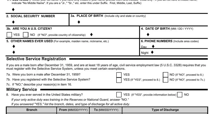 Filling in part 1 in Optional Form 306