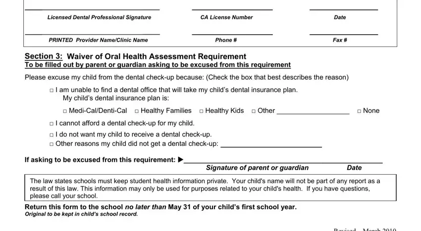 oral health form completion process clarified (step 2)