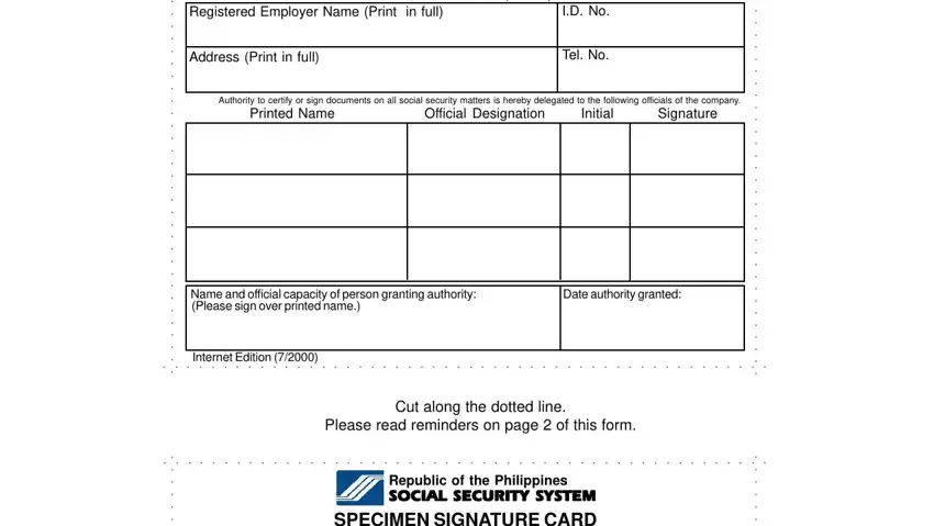 Step # 1 in filling in printable sss company representative identification card pdf