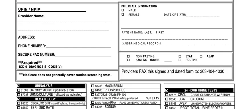 Filling in part 1 in permanente laboratory requisition form