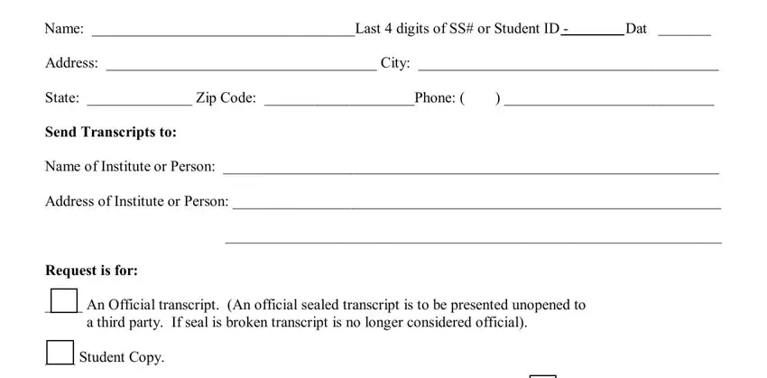 Part # 1 in submitting lackawanna college transcript request form