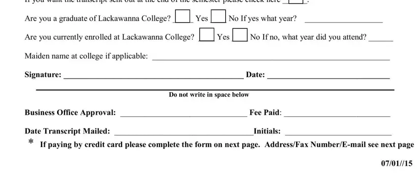 Stage no. 2 for completing lackawanna college transcript request form