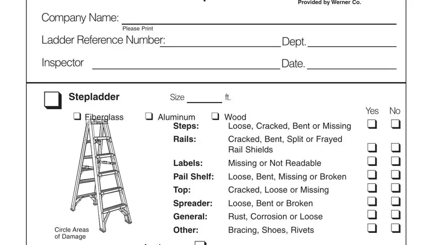 Writing section 1 in Ladder Inspection Checklist Form