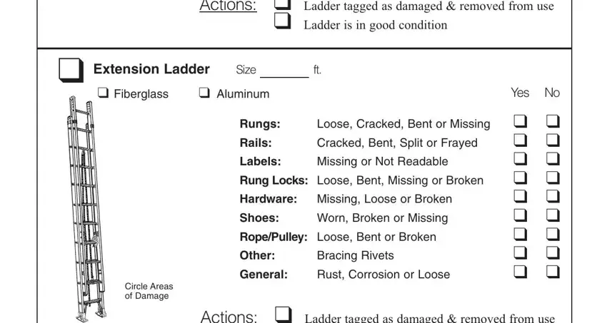 Filling in segment 2 of Ladder Inspection Checklist Form