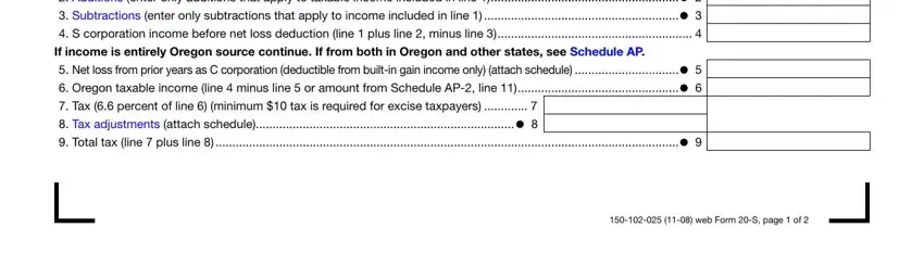 Step # 3 in completing Oregon Form 20 S