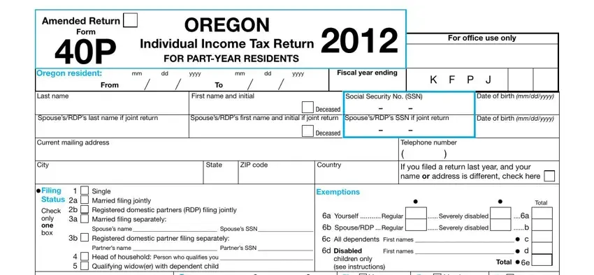 Step number 1 in filling out Oregon Form 40P