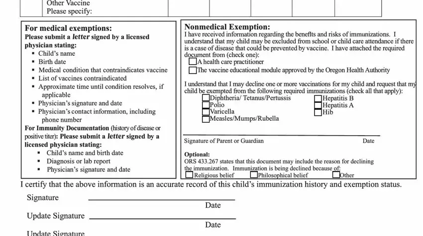Step no. 5 of filling out oregon immunization records
