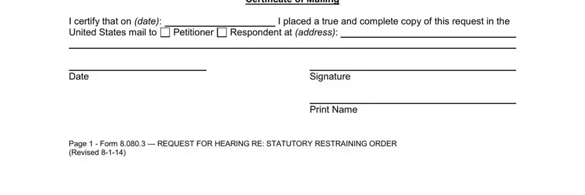 Certificate of Mailing, Signature, and Print Name of oregon form restraining order printable