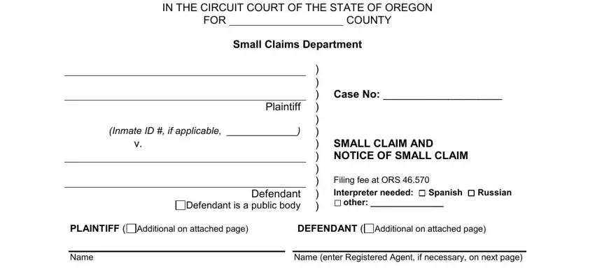 Step # 1 of submitting oregon claim small form