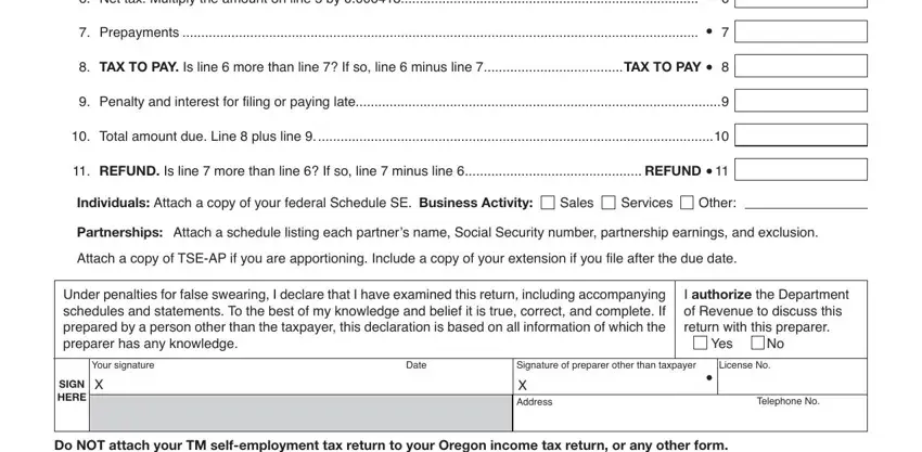 Step number 2 of completing Oregon Form Tm 230