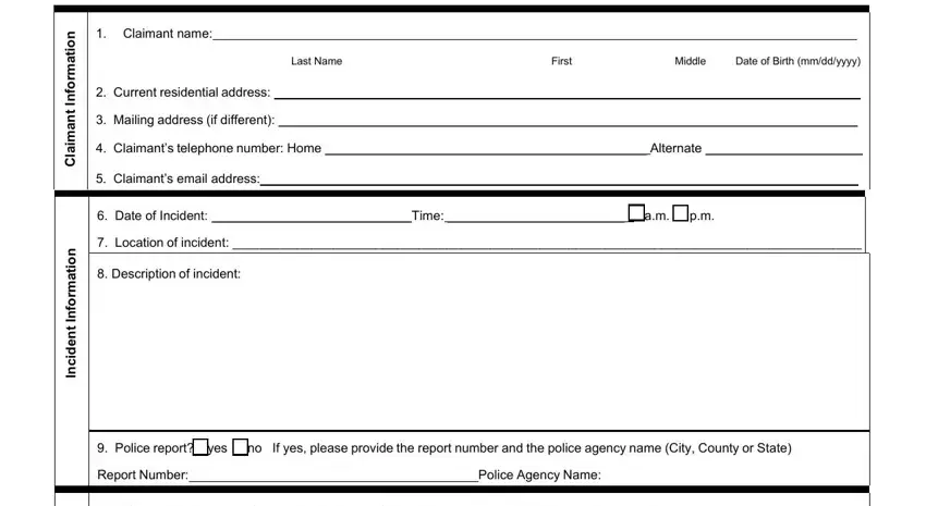 Stage number 1 in filling in oregon form tort