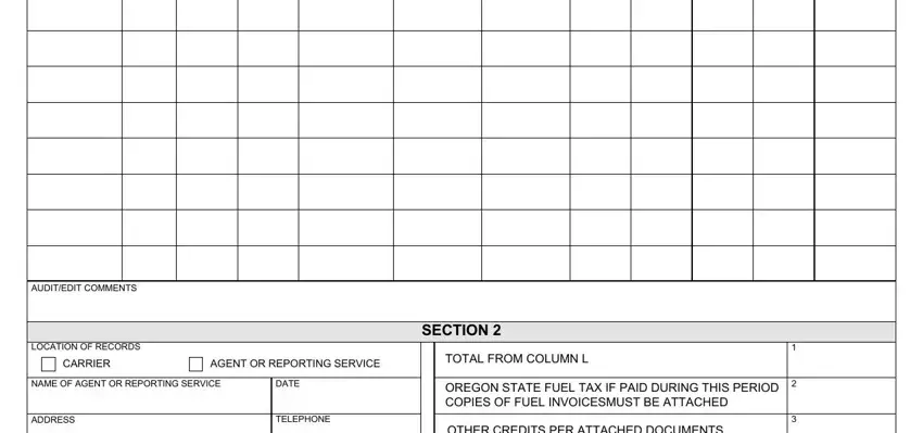Part no. 2 of filling in Oregon Monthly Mileage Tax Form
