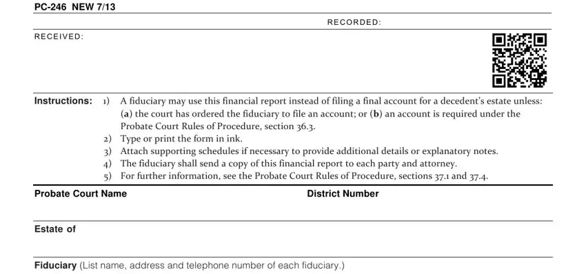 Completing part 1 in pc 246 ct probate