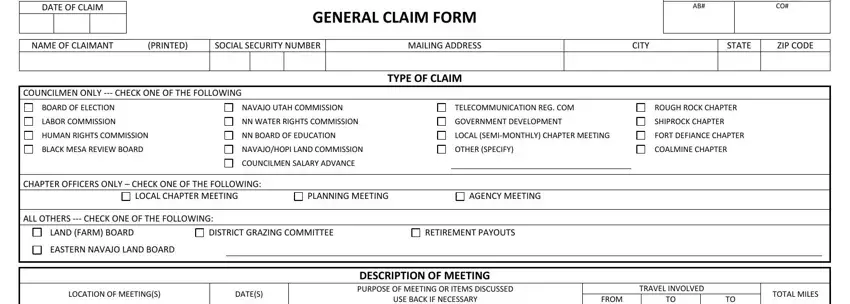 Filling out part 1 in navajo nation general claim form
