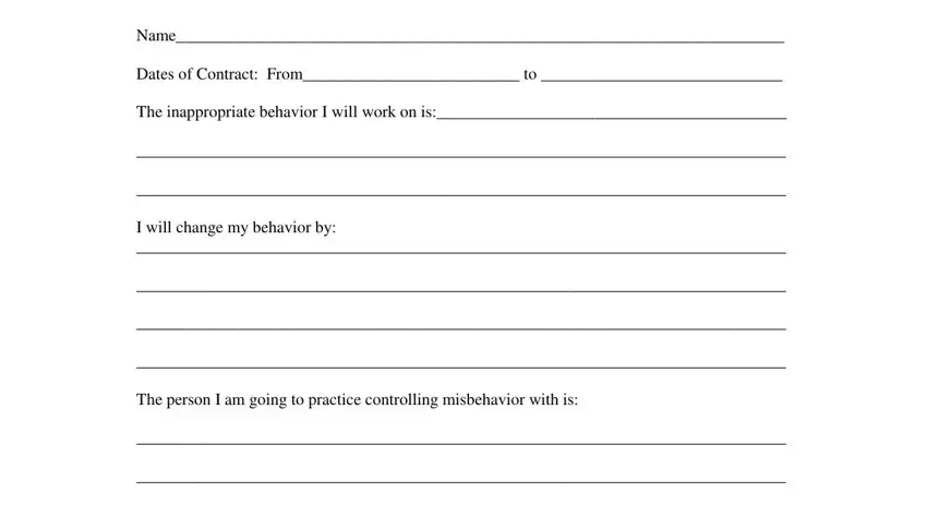 Filling out segment 1 of school behavior contract printable
