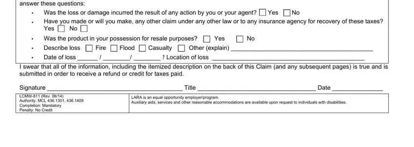 I swear that all of the, Yes No, and If you checked UNINSURED LOSS OF inside Lcmw 811 Form