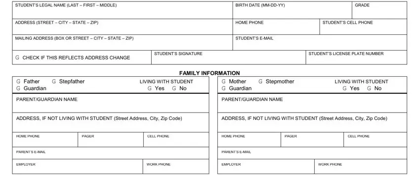 Completing segment 1 of student emergency card template