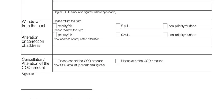 Please alter the COD amount, priorityair, and nonprioritysurface in usps withdrawal from post form cn17