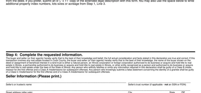 State, Step  Write the legal description, and Sellers trust number if applicable of illinois form ptax 203