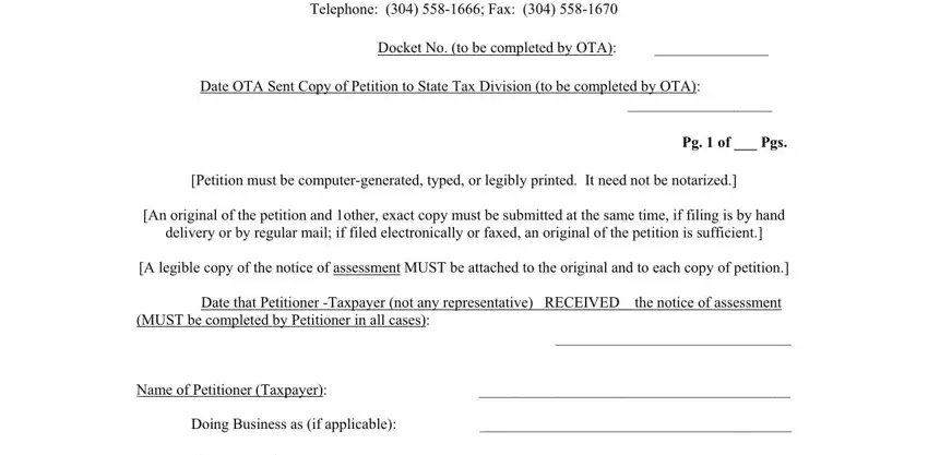 Part # 1 of filling in Ota Form 1