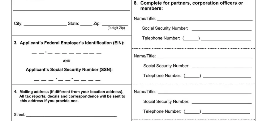 Applicants name and location, Mailing address if different from, and NameTitle  Social Security Number in Yesidentify
