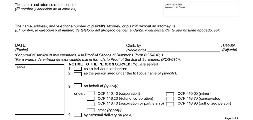 Part no. 2 in submitting summons california