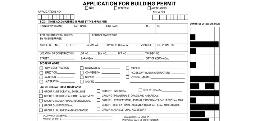 Filling in section 1 in building permit forms pdf