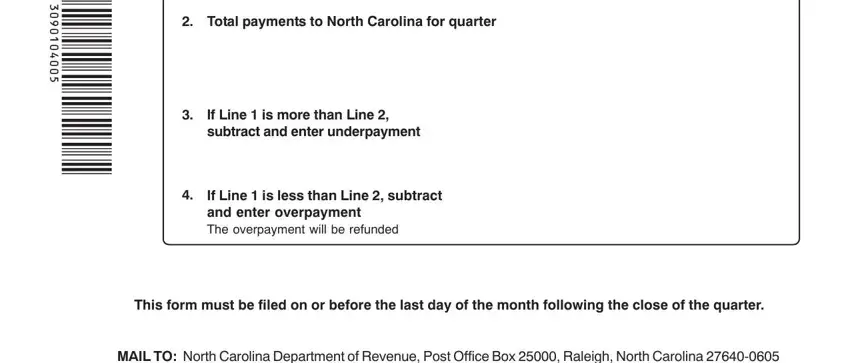 Total payments to North Carolina, MAIL TO North Carolina Department, and If Line  is less than Line inside nc 5q
