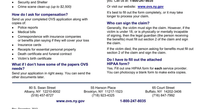 Stage # 1 for filling out claim ovs form