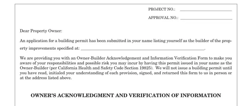 Stage no. 1 of filling in owner builder verification form ds 3042