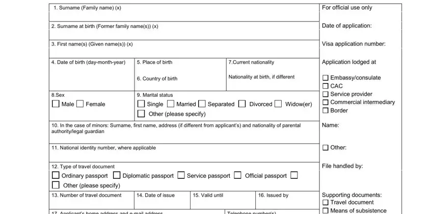 Step no. 1 of completing sweden schengen visa application form