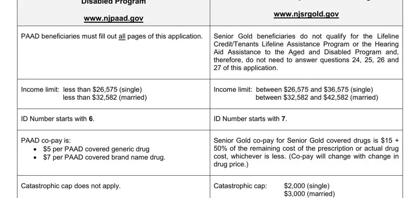 Income limit less than  single, PAAD beneficiaries must fill out, and ID Number starts with inside nj universal application