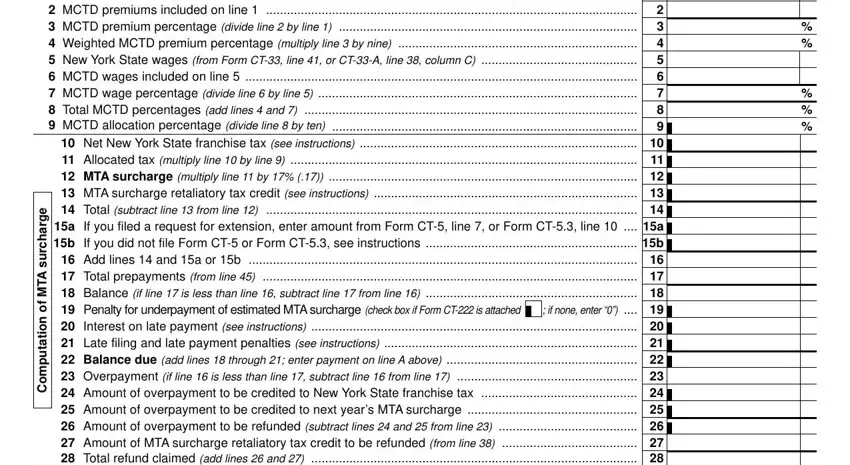 Filling out segment 2 of Form Ct 33 M