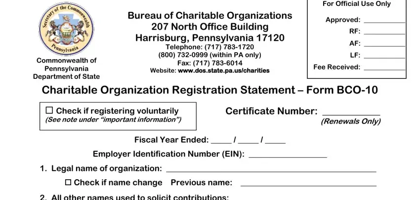 Stage no. 1 of filling out pennsylvania organization registration