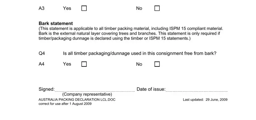 Completing section 2 in packaging declaration
