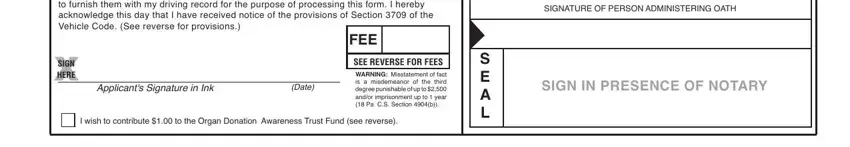 WARNING Misstatement of fact is a, SEE REVERSE FOR FEES, and FEE in pennsylvania dl 901 id