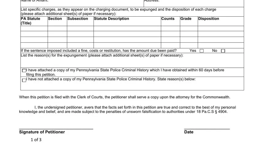 Filling in section 2 of pa petition expungement