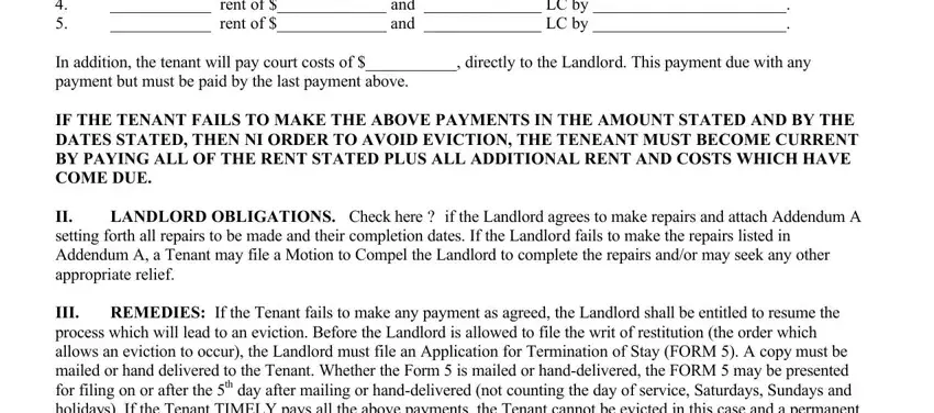 REMEDIES If the Tenant fails to, The CLERK OF THE COURT will please, and rent of  and  LC by   rent of inside LC
