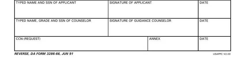 SIGNATURE OF GUIDANCE COUNSELOR, CCNREQUEST, and ANNEX inside da 3286 united army