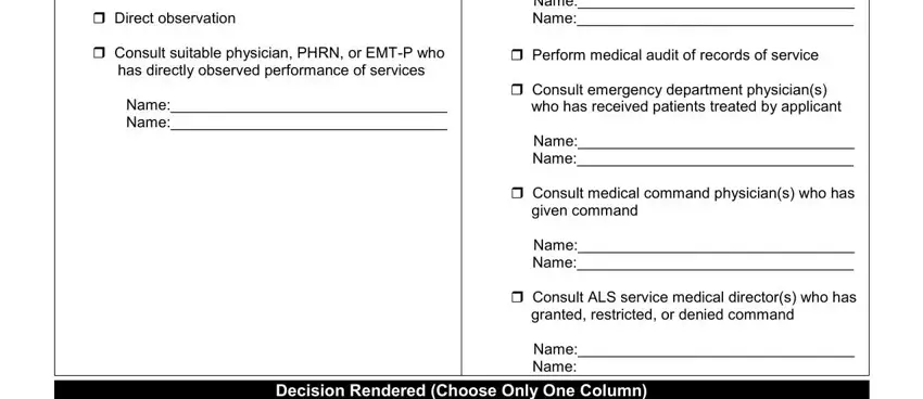 Decision Rendered Choose Only One, Consult emergency department, and Name Name of eastern pa medical command form