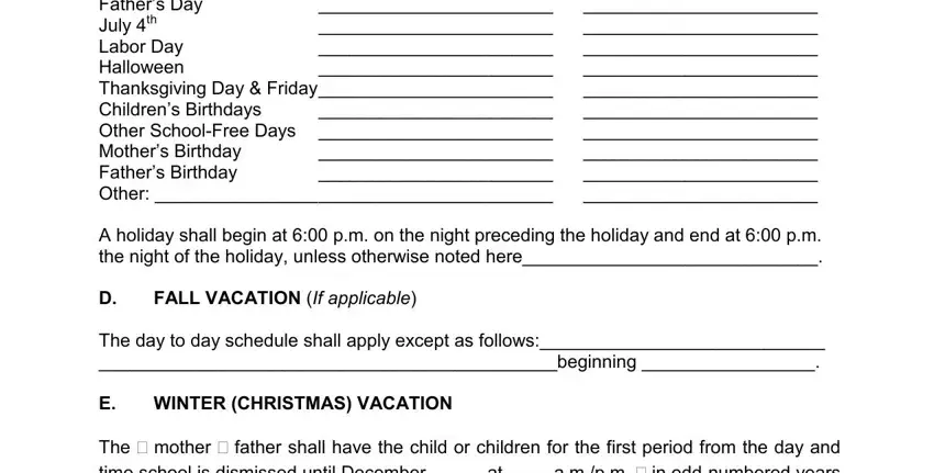 Filling out part 5 in parenting plan